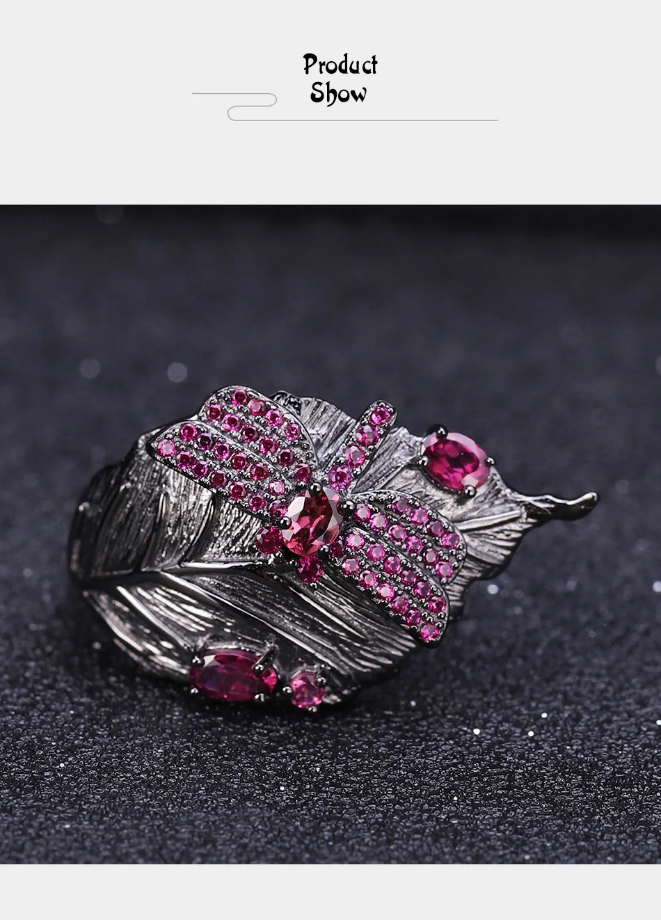 GEM'S BALLET, 0.88Ct, натуральный родолит, гранат, регулируемое кольцо, 925 пробы, серебро, ручной работы, кольцо в виде листа, кольца для женщин, бижутерия