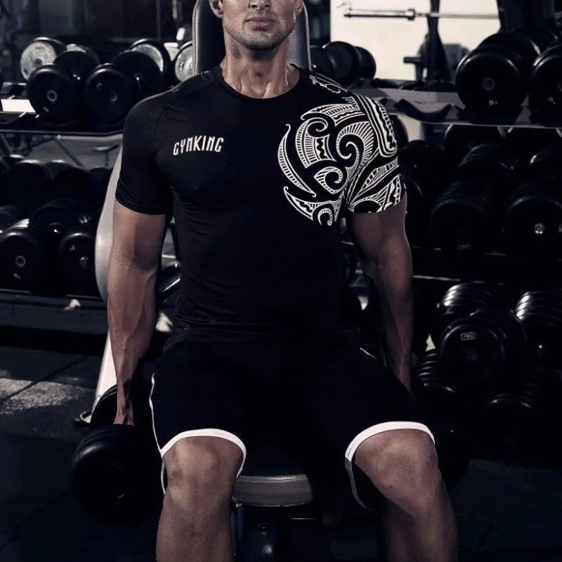 GYMKING, Мужская футболка, хлопок, короткий рукав, футболка с круглым вырезом, высокое качество, хип-хоп футболка, черные летние топы, уличная одежда, большой принт