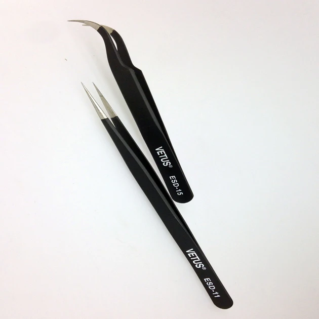 

5pcs x VETUS ESD-11&5pcsxESD-15 Straight&Curved Black Eyelash Tweezers for Eyelash Extension free shipping