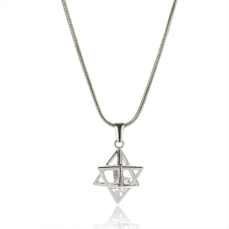 Посеребренный Merkaba ожерелье серебряное 3-D Merkabah подвеска Священная Геометрическая Звезда Тетраэдр кулон ожерелье женское 18" - Окраска металла: Посеребренный