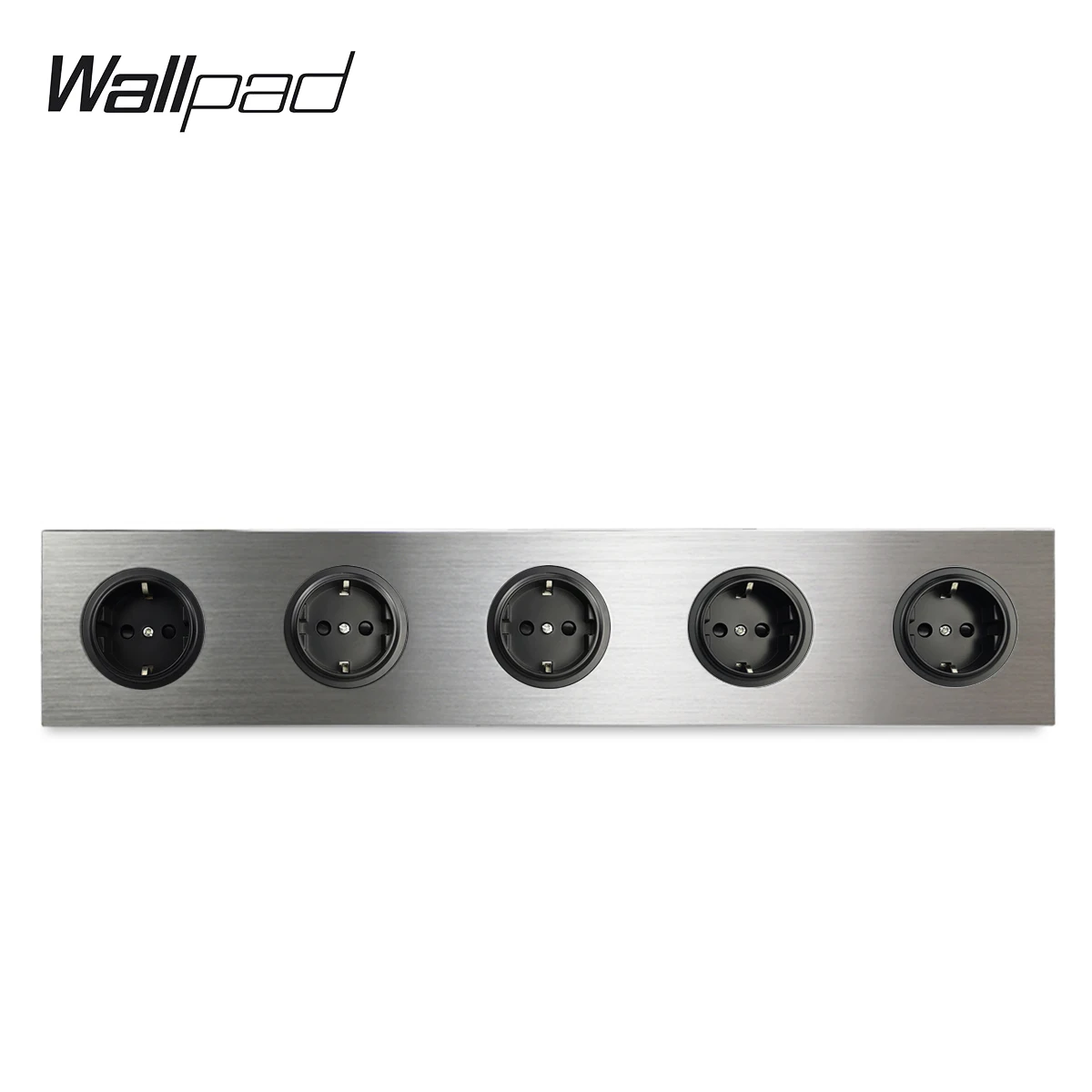 

Wallpad 5 Gang Frame Quintuple EU Wall Electric Outlet Socket German Plug Silver Satin Brushed Aluminum Alloy Panel 430 * 86 mm