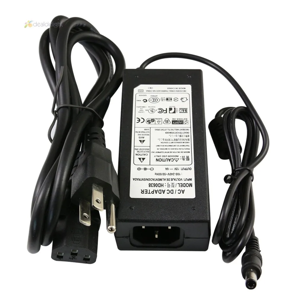 DC12V 6A 72 W фары для Мощность Адаптер зарядного устройства Питание AC100-240V вход для светодиодной полосы/камеры безопасности/видео
