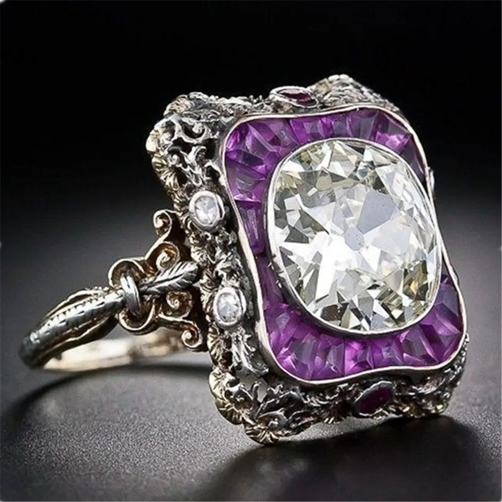

Роскошное винтажное фиолетовое кольцо с квадратным цирконием класса ААА с крупным кубическим цирконием, кольцо для женщин, Модная бижутери...