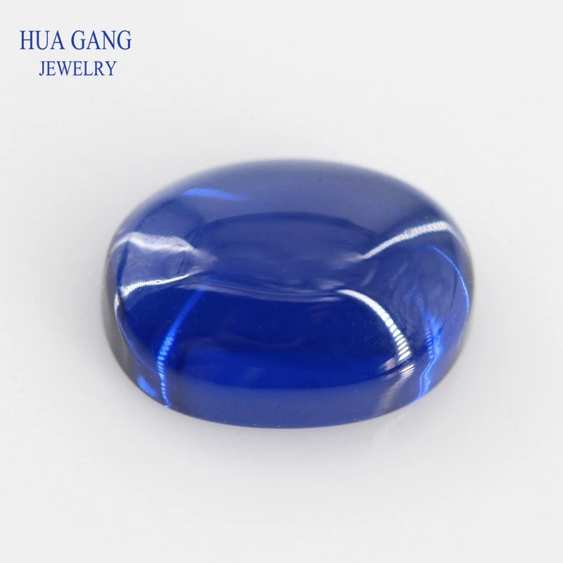 

113# Blue Oval Shape Cabochon Flat Bottom Stone Brilliant Cut Synthetic Spinel Blue Stone For Jewelry Size 3x5~10x14mm