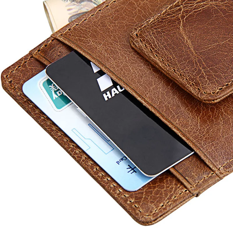 Кожаный бумажник для карт с зажимом денег мужчин и женщин RFID Блокировка передний
