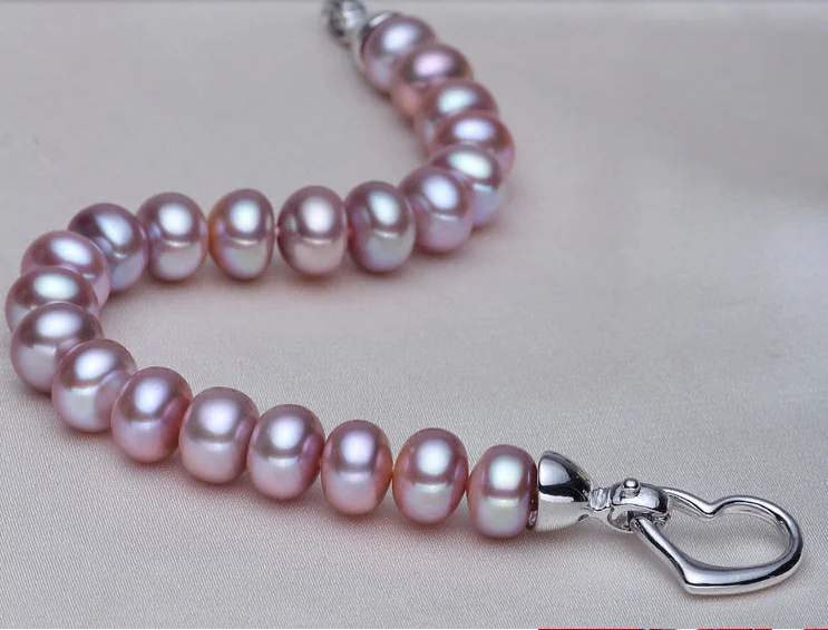 7'' 18cm 9-10mm Real Natural Pearl Purple Freshwater Bracelet Heart Love Clasp Wedding Woman Jewelry | Украшения и
