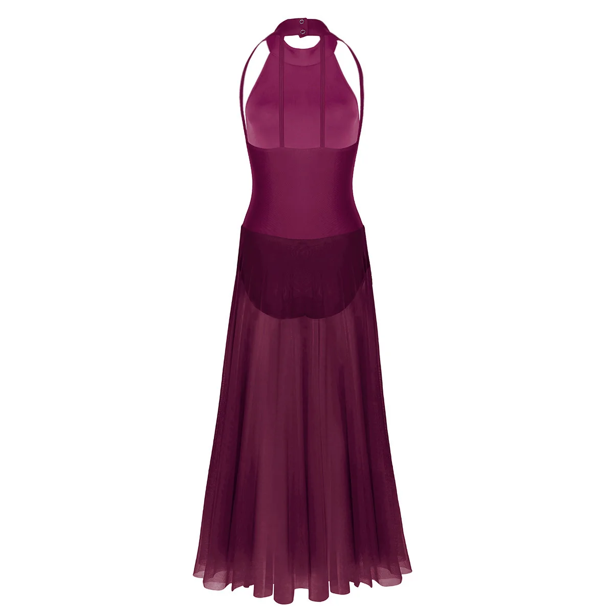 TiaoBug Women Sleeveless Mesh Stage Lyrical Dance Costumes Adult Ballet Tutu Gymnastics Leotard Solid Color Long Dress |