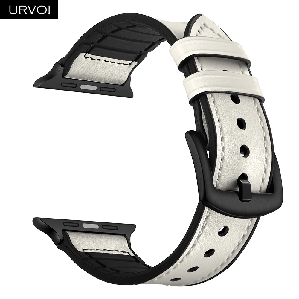 URVOI кожаный ремешок для apple watch, серия 4, 3, 2, 1, ремешок для iwatch, Силиконовая задняя камуфляжная черная пряжка, ретро кожаный ремешок - Цвет ремешка: White