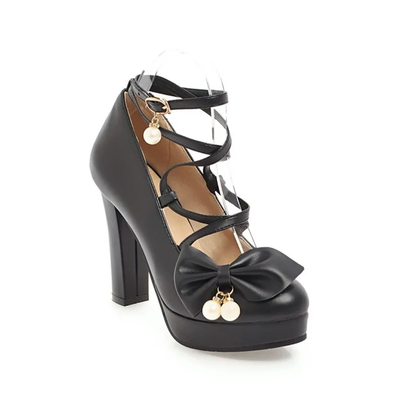Женские весенне-осенние туфли на толстом высоком каблуке с круглым закрытым