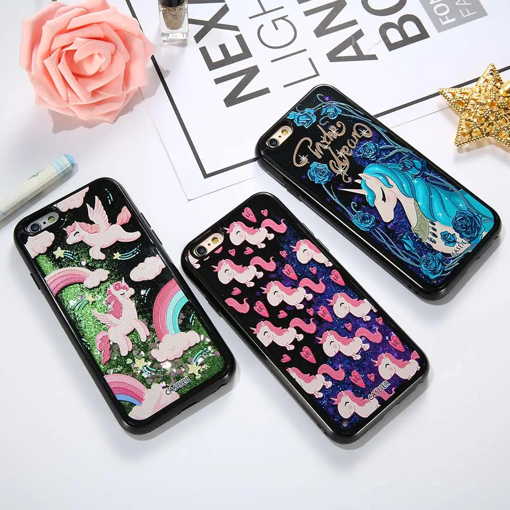 CASEIER блестящий чехол с единорогом для iPhone X 8 7 6s Plus силиконовый зыбучим песком 6S 6 3D