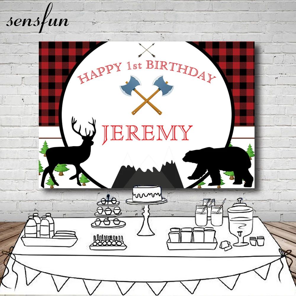 Sensfun Lumberjack фон красный черный буйвол клетчатый медведь Лось день рождения для