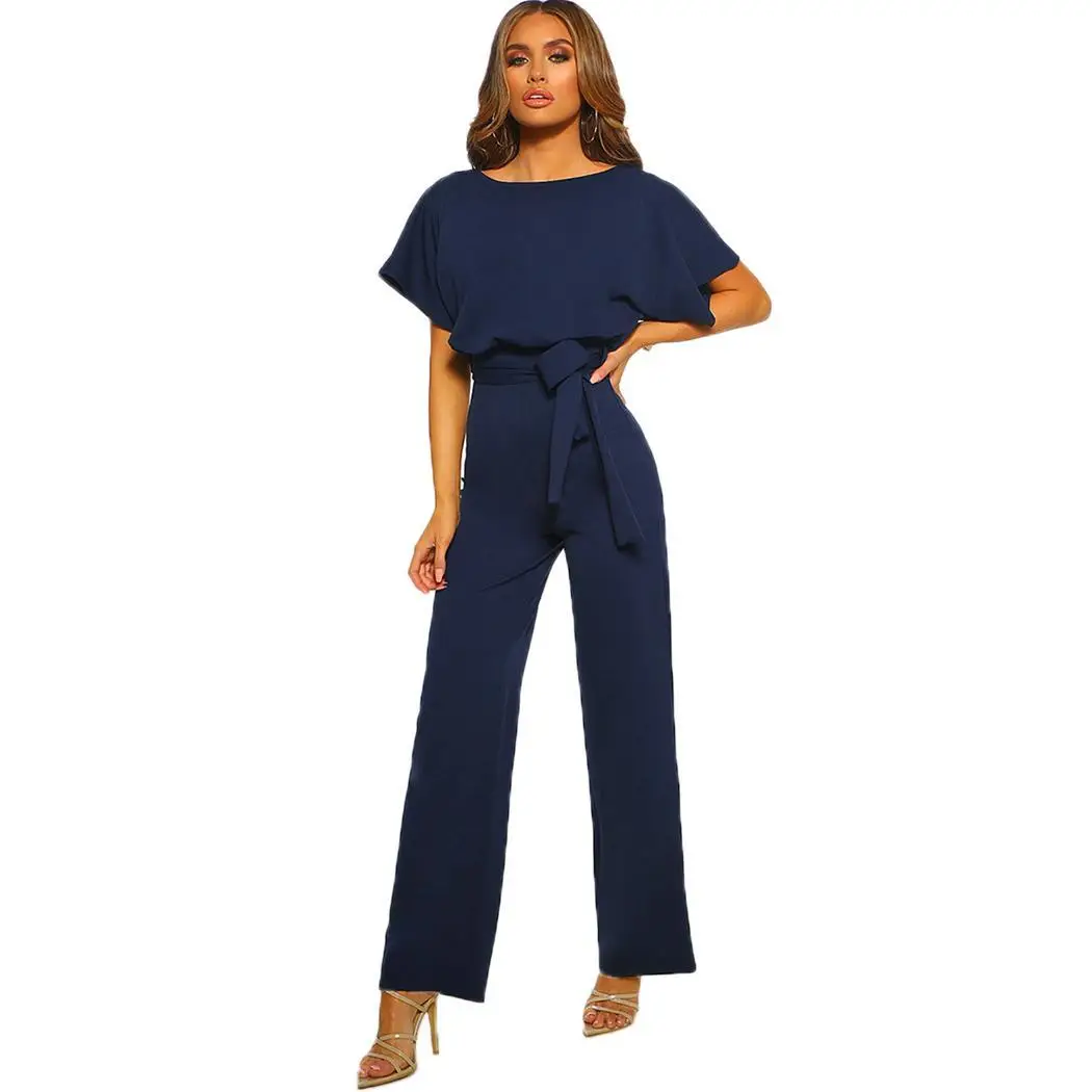 Модный женский комбинезон однотонный короткий рукав Повседневный с бантом