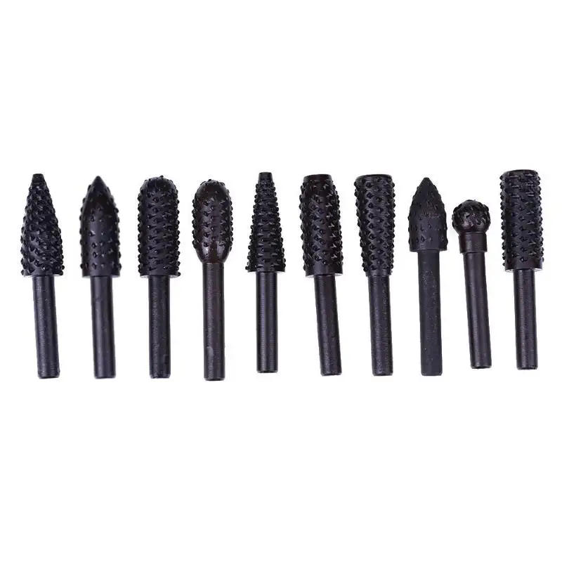 10pcs 1/4'' 6mm Shank Rotary Burr Set Wood Rasp File Drill Bits Rotary Rasp Set for Woodworking Rotary File Grinding Head