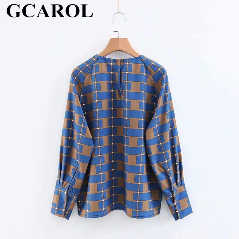 GCAROL, новинка, женские комплекты из 2 предметов, Геометрическая клетчатая блузка и шарф, штаны, юбка, винтажные комплекты из двух предметов