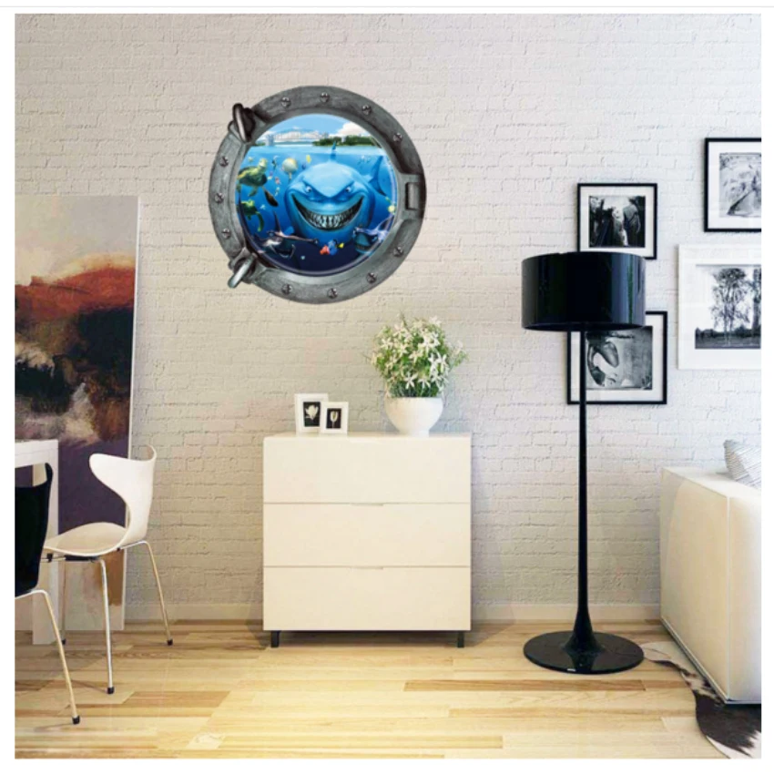 Настенные наклейки для украшения комнаты Коралловая Акула Рыба Потертость дома