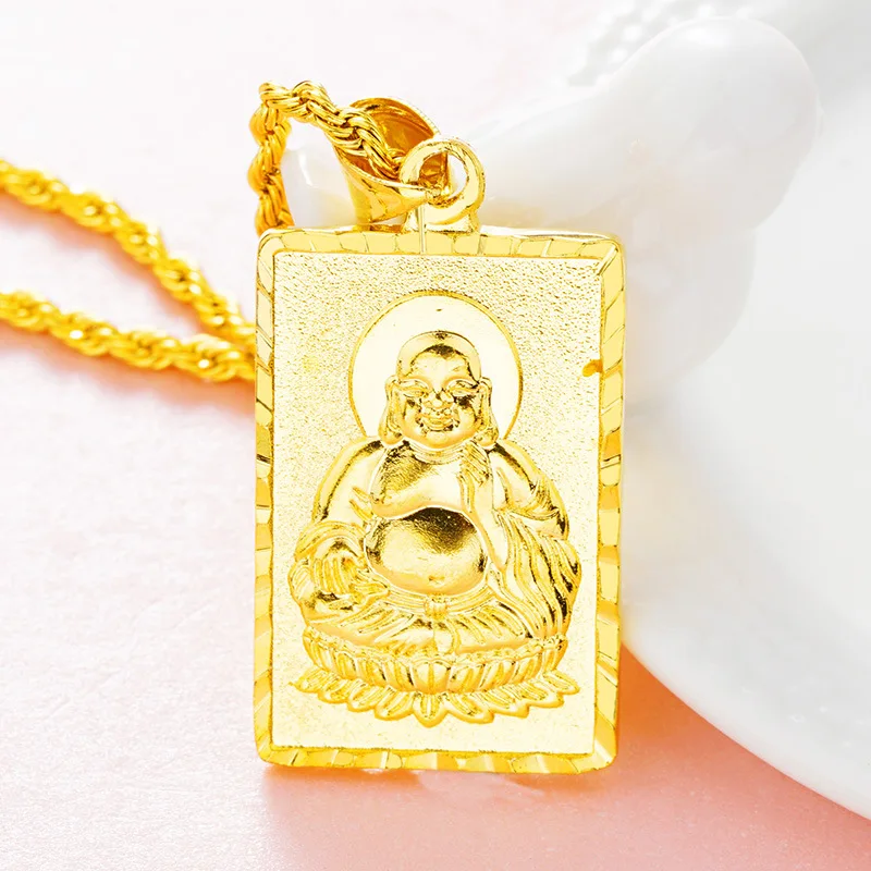 24 K Золотая подвеска Будда tag Maitreya Латунное покрытие настоящие 24 K золотые ожерелья для мужчин и женщин кулон Мать подарки без цепочки