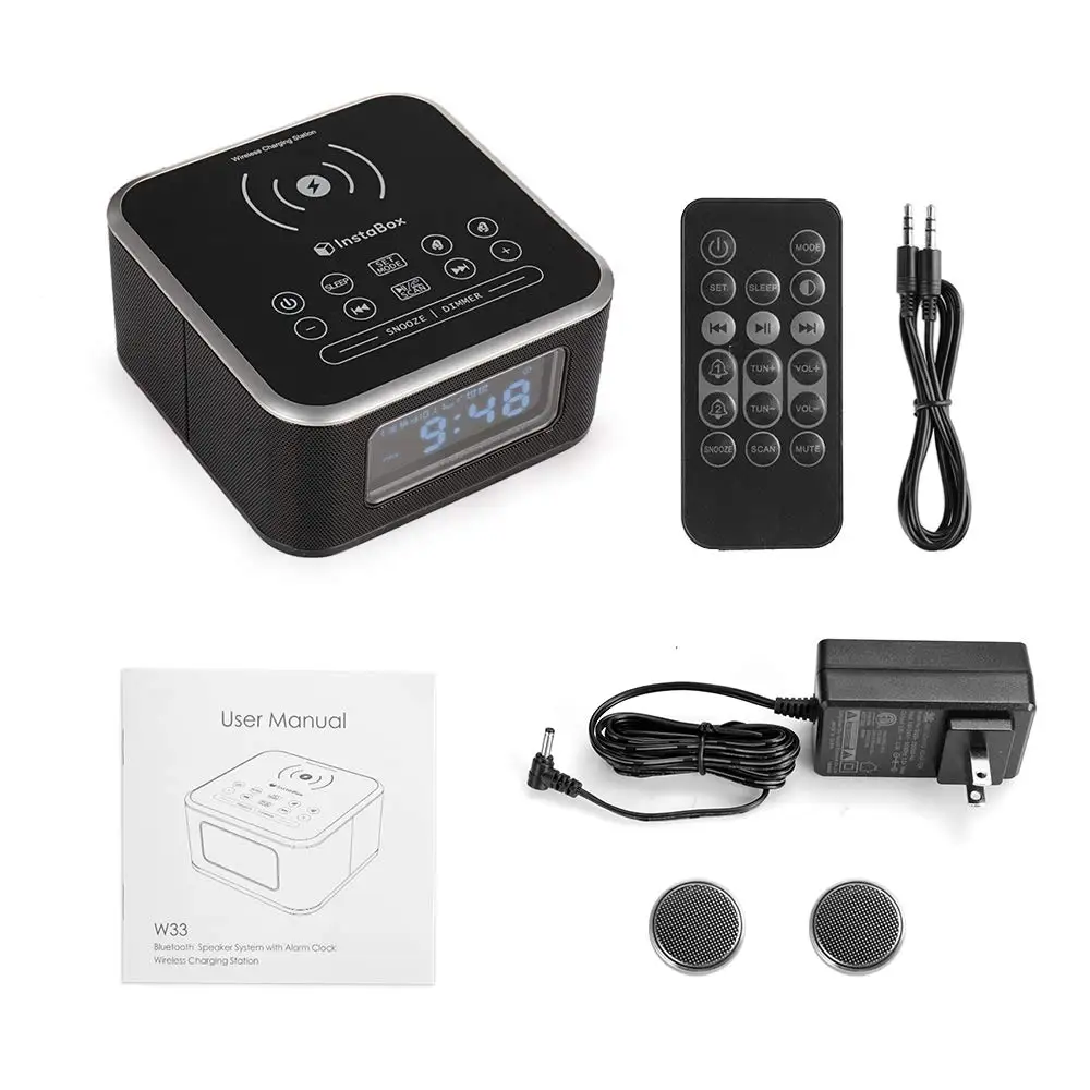 InstaBox W33 FM радио с Bluetooth динамик сигнализация MP3 плеер Поддержка Беспроводное зарядное устройство для iPhone samsung дистанционное управление часы