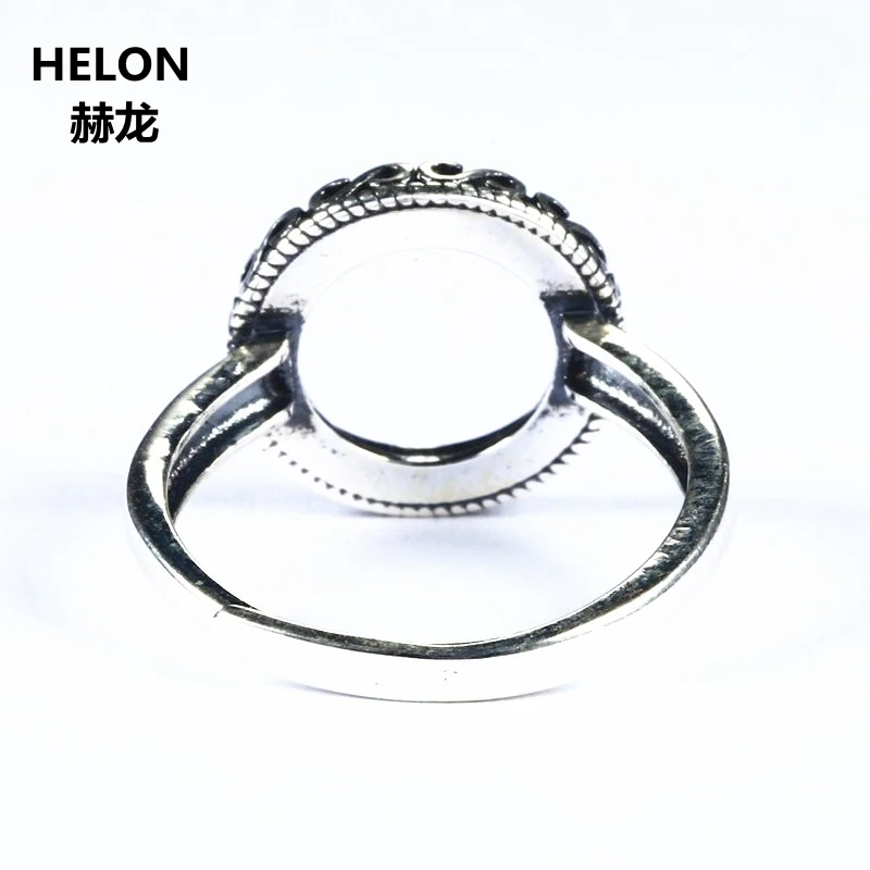 

Real Sterling Silver 925 Engagement Wedding Semi Mount Ring Retro Women Vintage Jewelry 10x10mm Round Cabochon Open/Adjustable