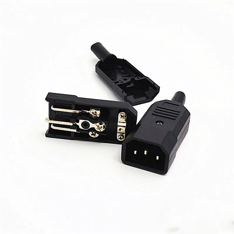 10PCS IEC C14 Male Plug Rewirable Power Connector 3Pin IEC-C14 Socket Computer Cable Adapter 10A 250V Black | Электроника