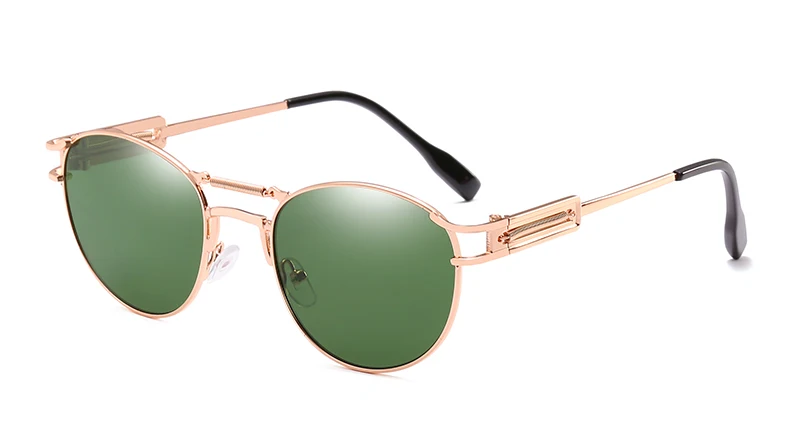 Rose gold w green LEIDISEN мужские солнцезащитные очки в стиле стимпанк Для женщин, фирменный дизайн, зеркальные линзы, винтажные Ретро очки овальные солнцезащитные очки высокого качества с UV400 - Цвет линз: Rose gold w green