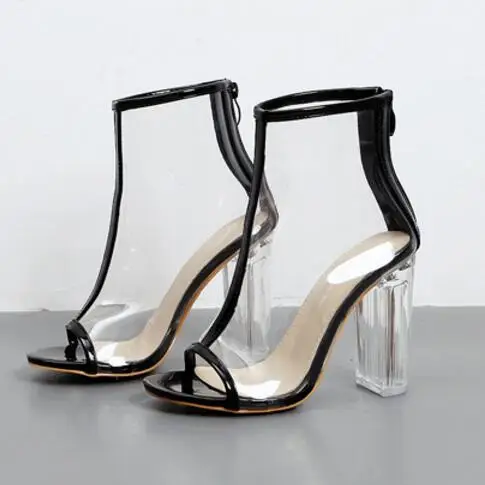 Прозрачные босоножки Новинка 2018 года сезон лето обувь на высоком толстом каблуке