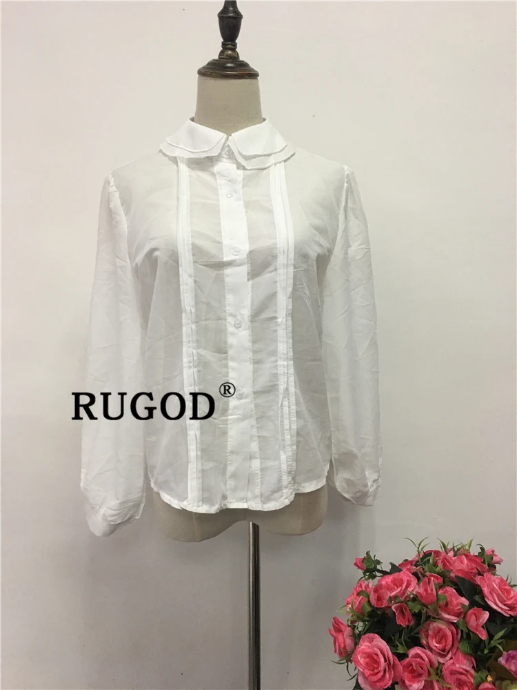RUGOD Новое поступление женская элегантная однотонная блузка офисная одежда отложной воротник белые блузки femlae повседневные однотонные женские блузки