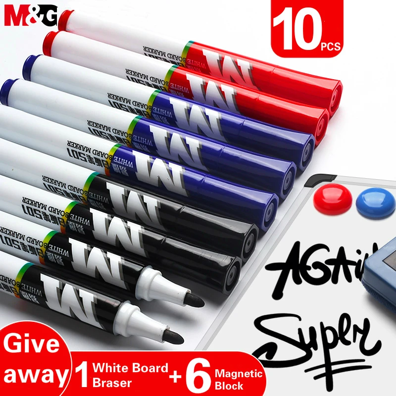 

M&G White Board Marker Black/blue/red Ink with White Board Eraser and Magnetic Block Non-irritating Odor for Kits Office Supply