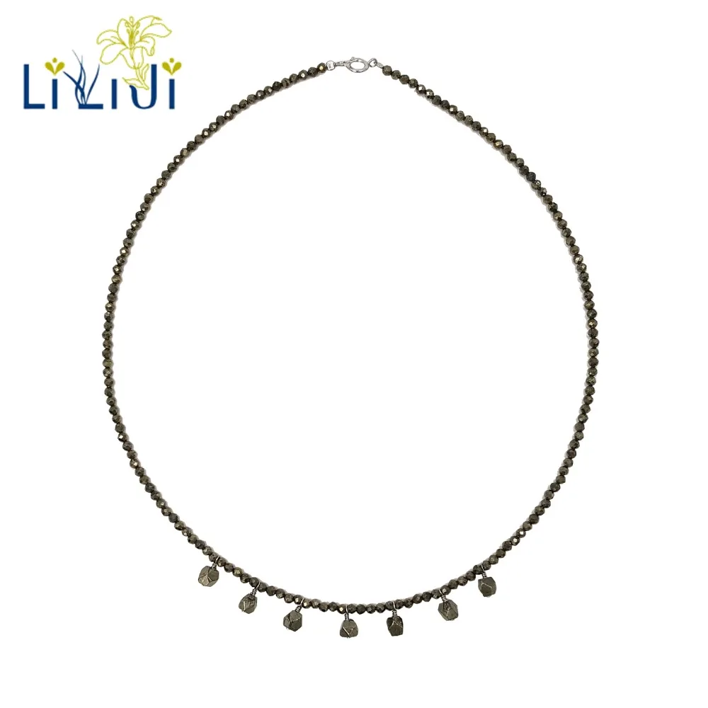 

Lii Ji Tiny Pyrtie Natural Stone Necklace 925 Sterling Silver Gold Plated Sparkling Necklace Delicate Jewelry Dropshipping