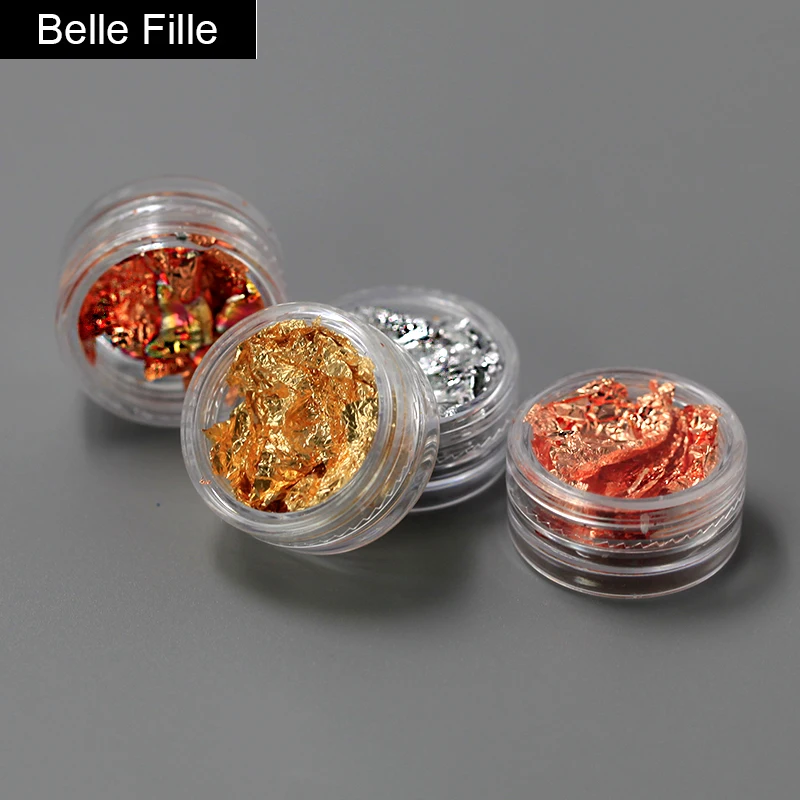 Belle Fille Золотой блестящий лист Серебряная Голо Фольга для ногтей