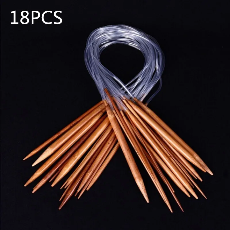 18PCS 18 шт./компл. 40 см круглый дерево Вязание спицы Набор Игл деревянная трубка Вязание иглы, швейные инструменты - Цвет: 18PCS