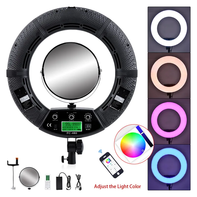 Yidoblo черный FC-480 RGB светодиодный кольцевой светильник светодиодный видео светильник макияж светильник фотографии светильник съемочного павильона светильник кольцевая лампа 2-х метровая Подставка Сумка