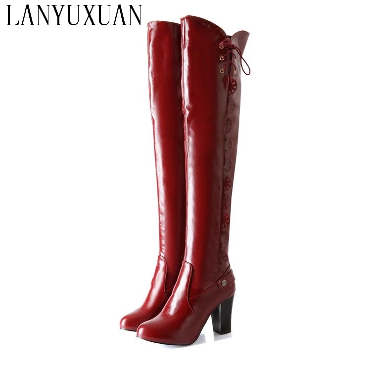 Женские сапоги до колена на массивном каблуке с круглым носком размеры 34 43|boots