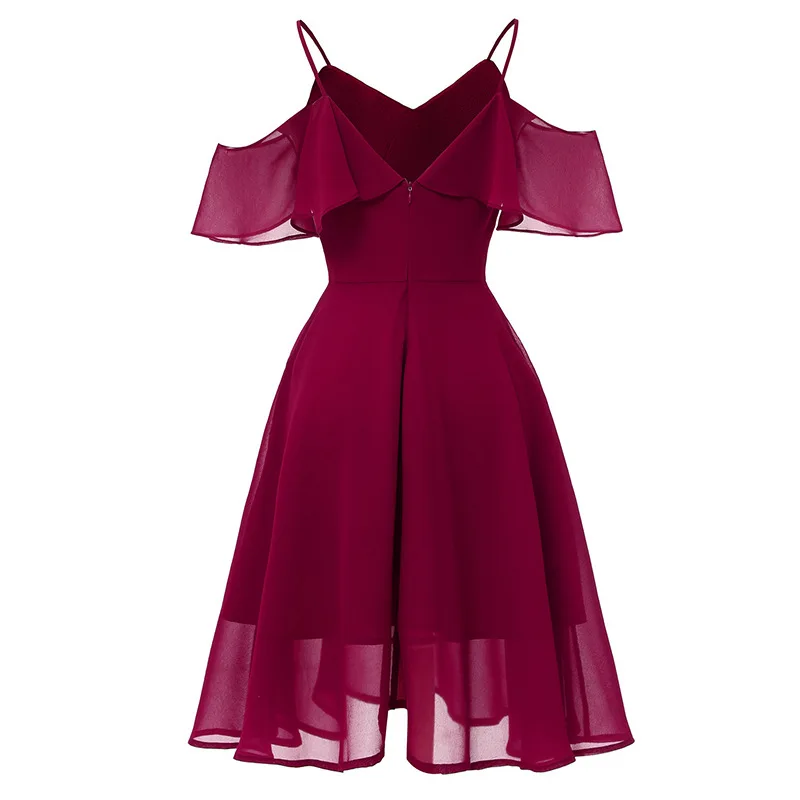Летнее винтажное бордовое офисное женское платье Короткое элегантное