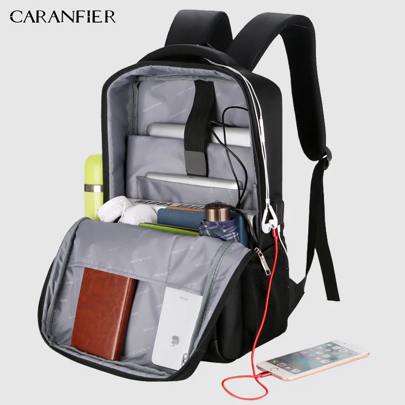 Мужские рюкзаки CARANFIER USB зарядное устройство для ноутбука школьные сумки мужские