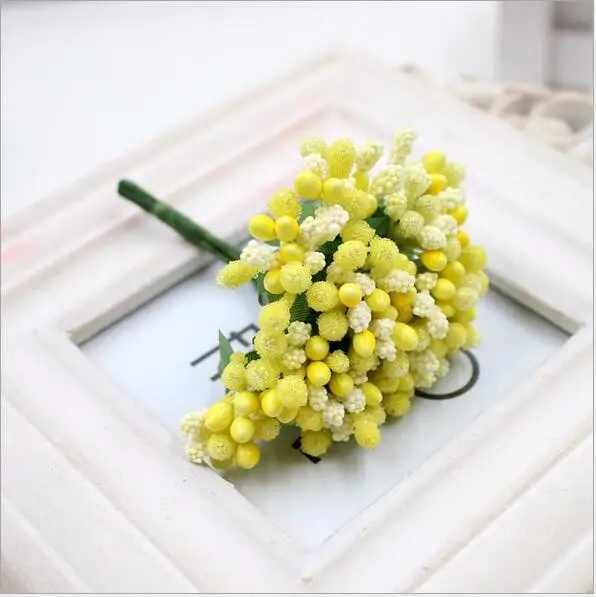 yellow 12 шт./набор, Мини Искусственные Пип-ягоды, палочки, фруктовые тычинки для цветов, для поделок, свадебная, Рождественская гирлянда, коробка для скрапбукинга, украшения - Цвет: yellow