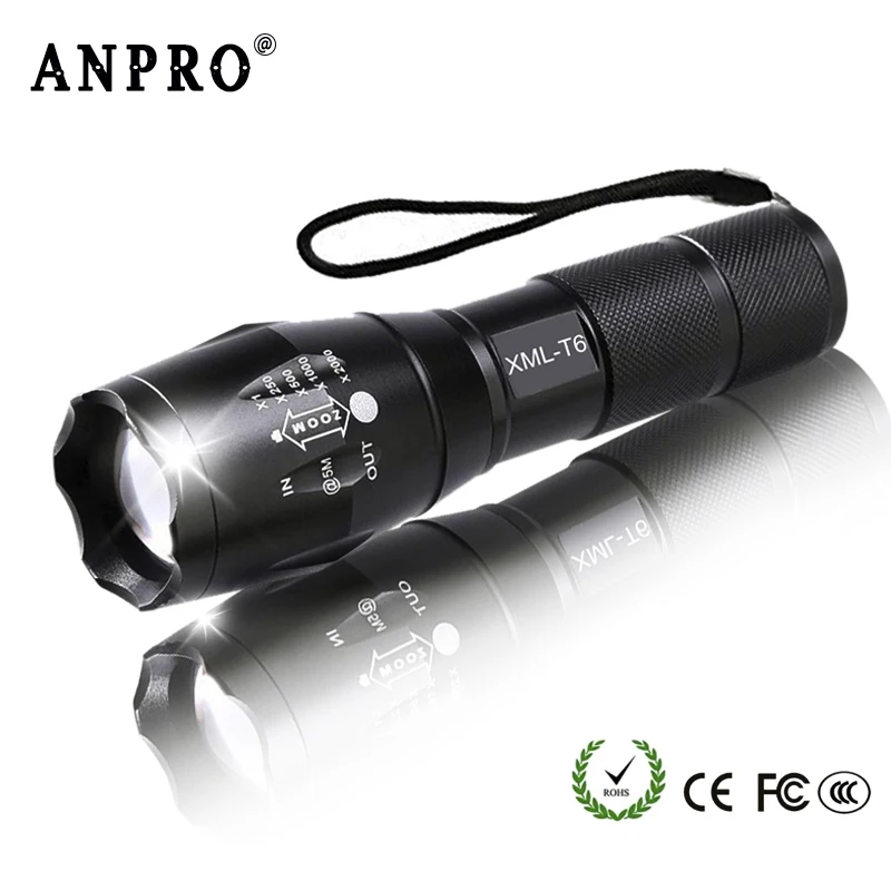 Anpro XML T6 светодиодный фонарик Q5 мини фонарь тактический фонарь масштабируемый водонепроницаемый переносной уличный фонарь для кемпинга велосипеда