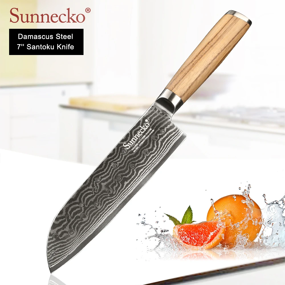 

SUNNECKO 7'' Santoku knife Damascus Steel Japanese VG10 Blade Kitchen Knives Original Wood Handle Sharp Meat Chef Cutter Tools