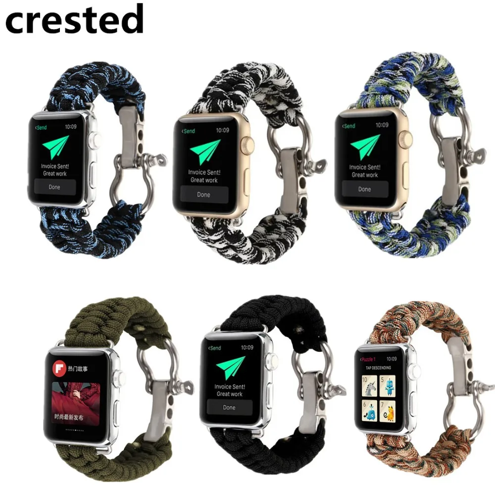 Ремешок нейлоновый для Apple watch band наружный браслет 44 мм 42 38 40 iWatch Survival apple series 5 4