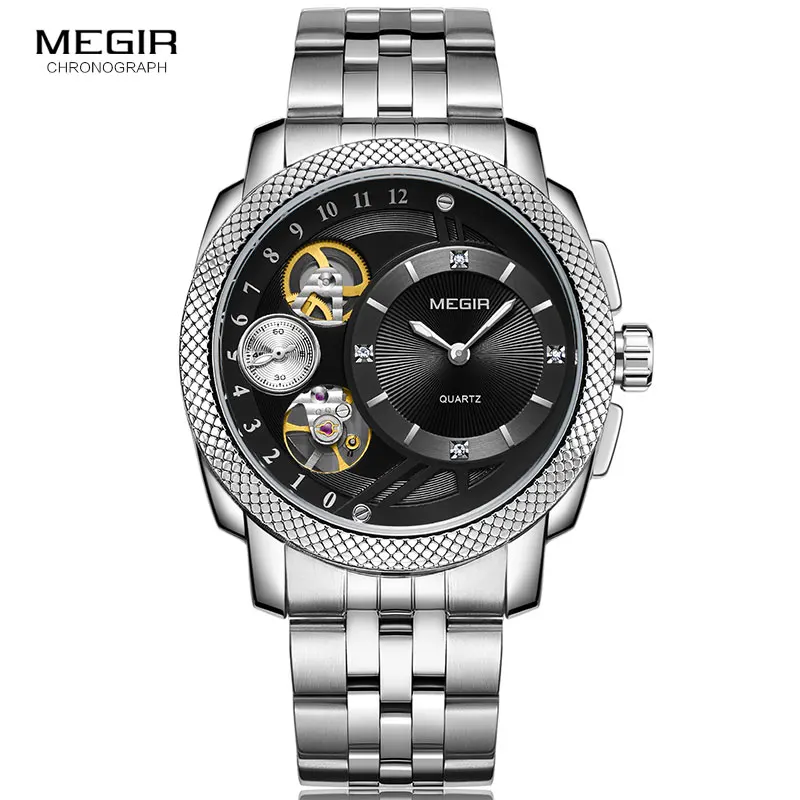 Мужские Стальные кварцевые часы Megir аналоговые наручные Montres с декоративным
