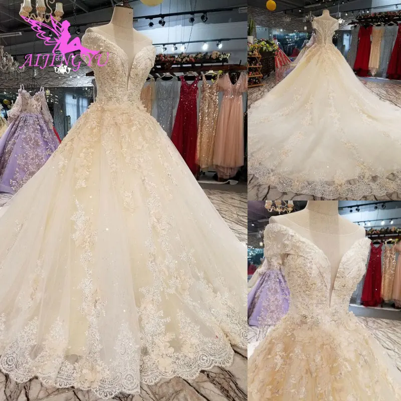 AIJINGYU Wedding Dresses United States Marriage Cheap Plus Size Open Back For Sale Shop Gown Online Glitter Tulle Dress | Свадьбы и
