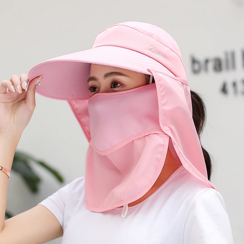

2019 Summer Sun Hats For Women Ponytail bucket hats Beach Visor Hat Mask casual Wide Brim Foldable Outdoor Fishing Caps