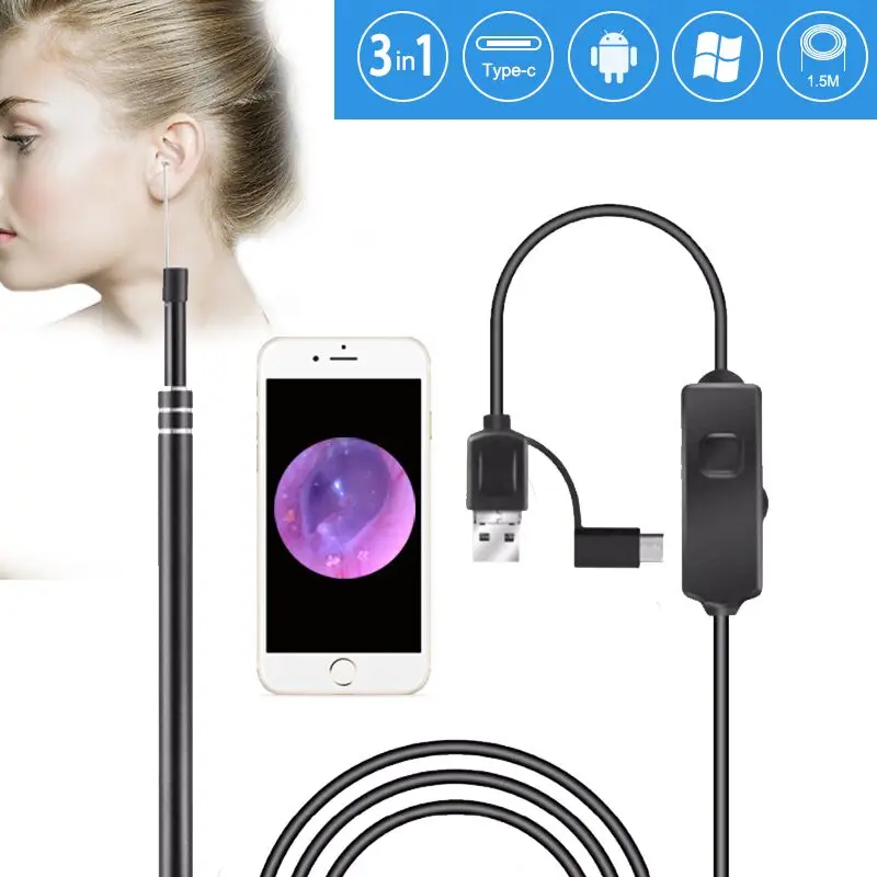 3 в 1 USB Ухо Чистка эндоскоп камера 0 Мега пиксель бороскоп Инспекционная