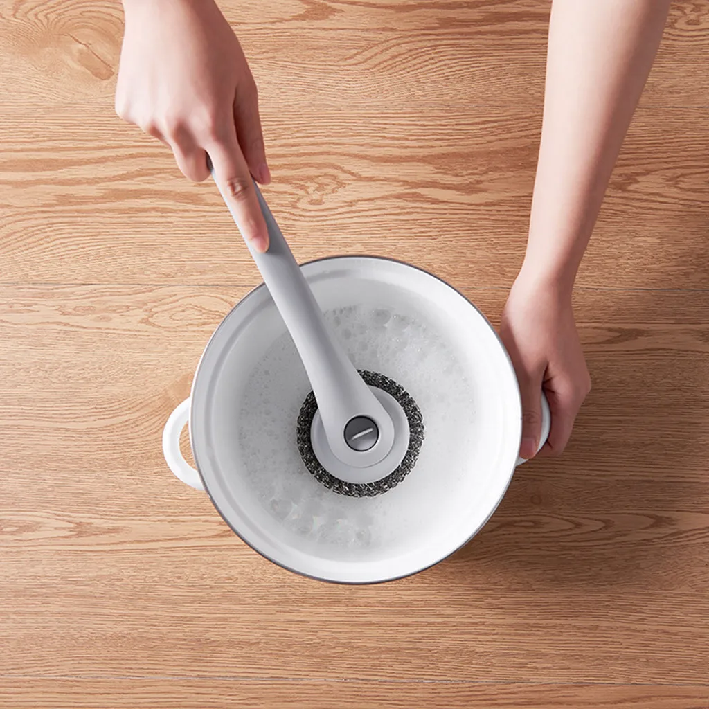 Кухонная длинная ручка стальная шариковая щетка для мытья посуды Инструмент