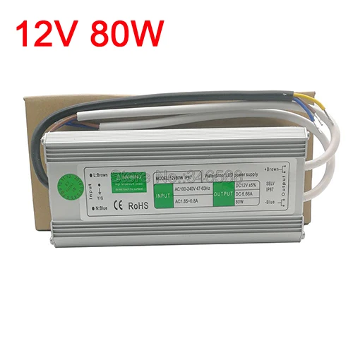 DC12V IP67 Водонепроницаемый Открытый Светодиодный драйвер освещения трансформаторный источник питания мощностью 10 Вт, 15 Вт, 20 Вт, 25 Вт 30 Вт, светодиодные полосы освещения мощностью 45 Вт, 50 Вт, 60 Вт, 80 Вт, 100 Вт 120 W 150 W - Цвет: 80W