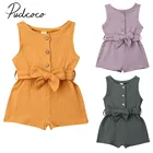 2019 летняя одежда для малышей новорожденных девочек мальчиков хлопковый льняной комбинезон комбинезоны без рукавов однотонные комбинезоны наряды с поясом