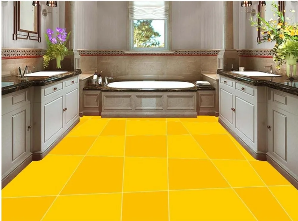 Водостойкие 3d обои для ванной комнаты 3D с желтой решеткой|painting wallpaper|3d floor painting
