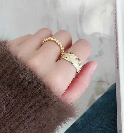 GOLD SHANICE INS, 925 пробы, серебряное, шикарное, в клетку, стильное, Открытое кольцо для женщин, большие, гладкие, широкие кольца для лица, для женщин, в стиле панк, Bijoux Femme - Цвет основного камня: GOLD