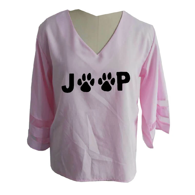 pink Летняя женская рубашка с принтом джипа, собаки, кошки, лапы, Харадзюку, половина рукава, v-образный вырез, Ретро стиль, рукав колокол, комбинированная футболка, женские топы - Цвет: pink
