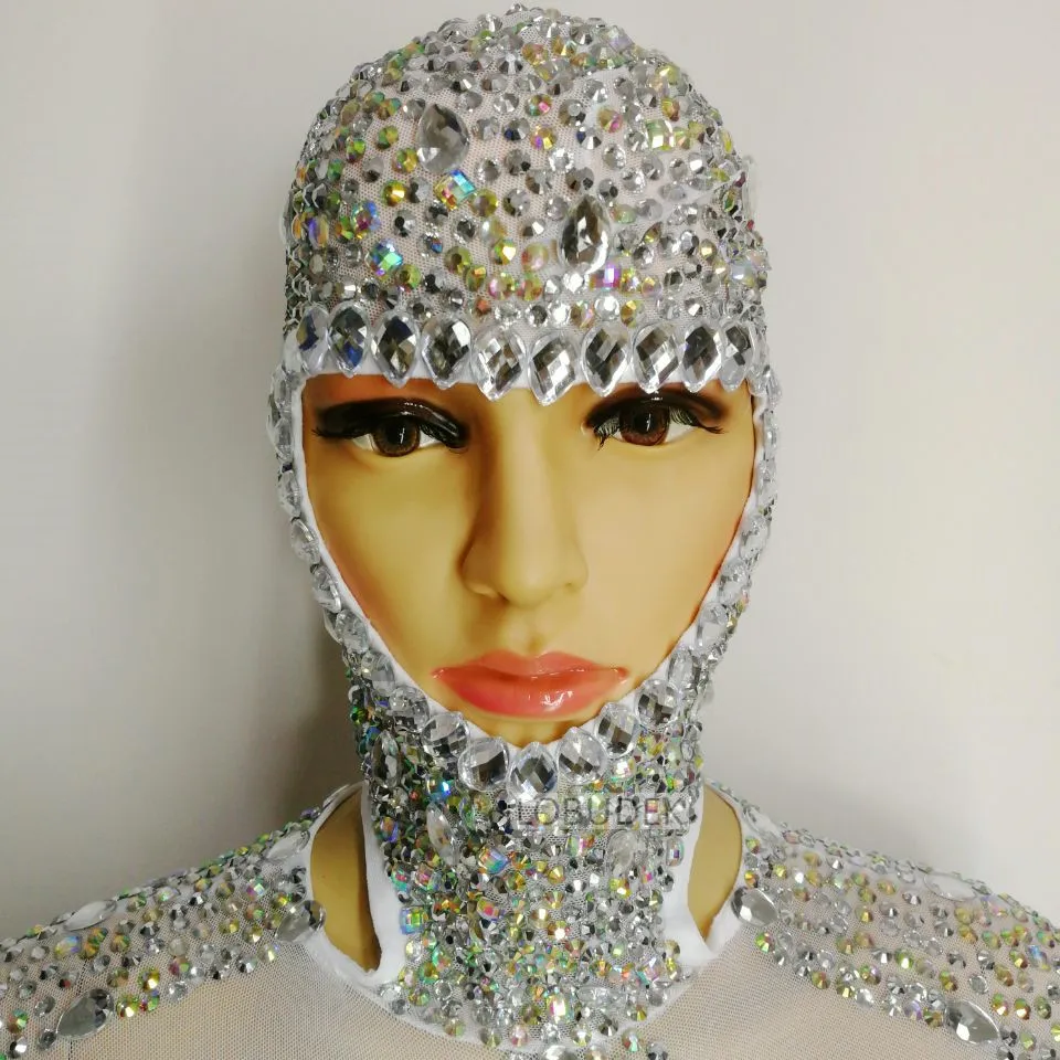 

female costume sexy Jumpsuit Bodysuit masked Bright Crystals rhinestones perspective Leotard singer dancer nightclub Outfit prom