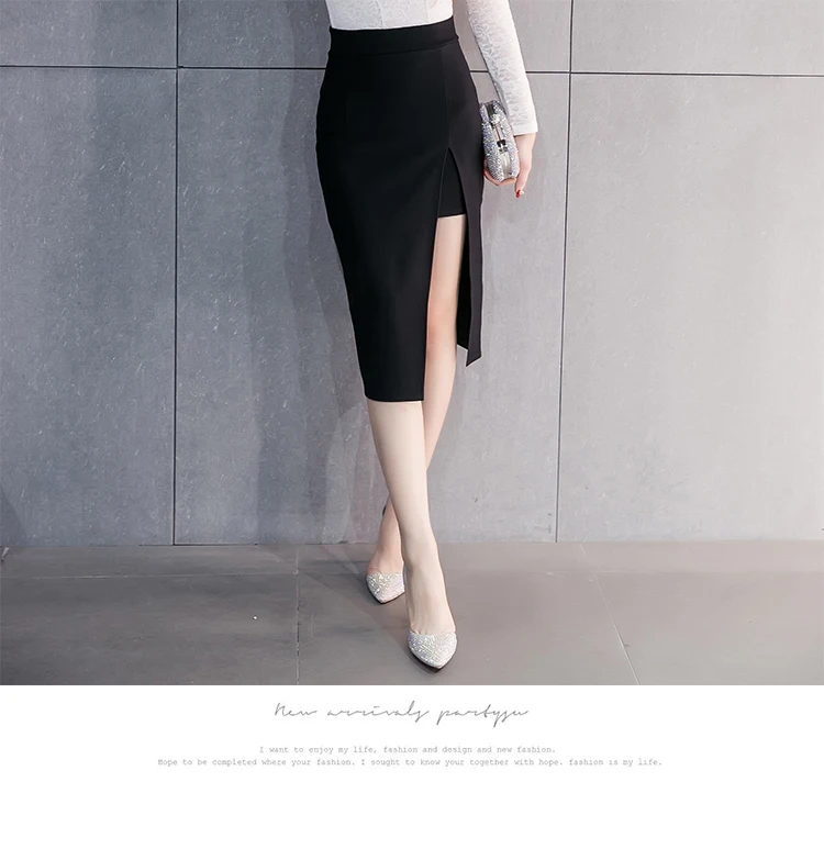 2017 Женская однотонная сексуальная юбка карандаш средней длины с разрезом осенне